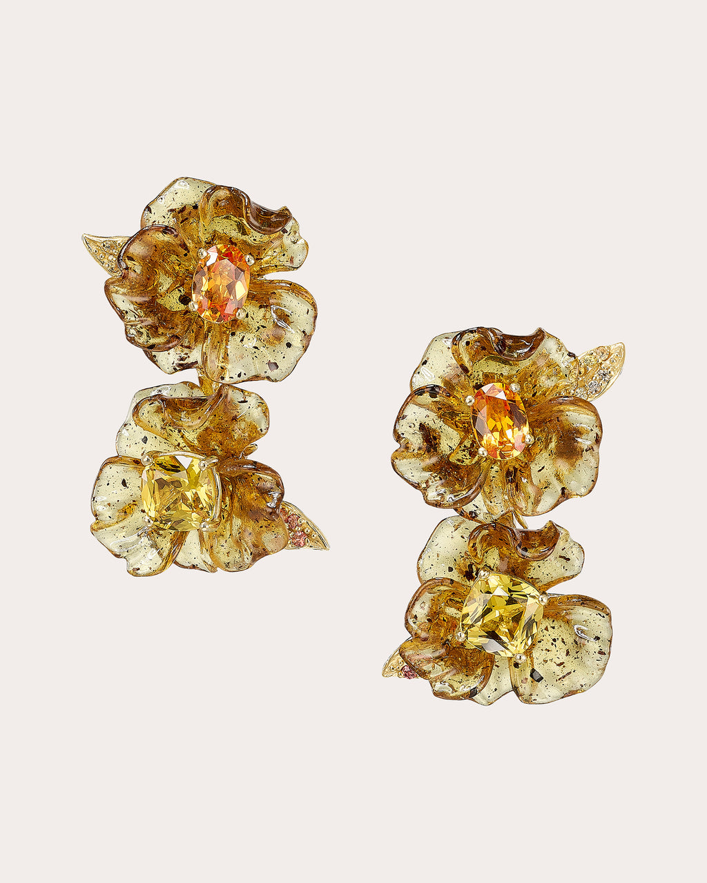 Orange & Yellow Sapphire Petunia Drop Earrings