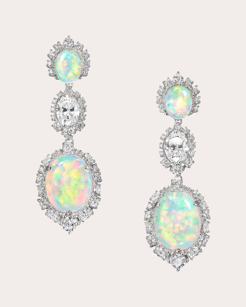 Diamond & Sky Opal Cabochon Drop Earrings