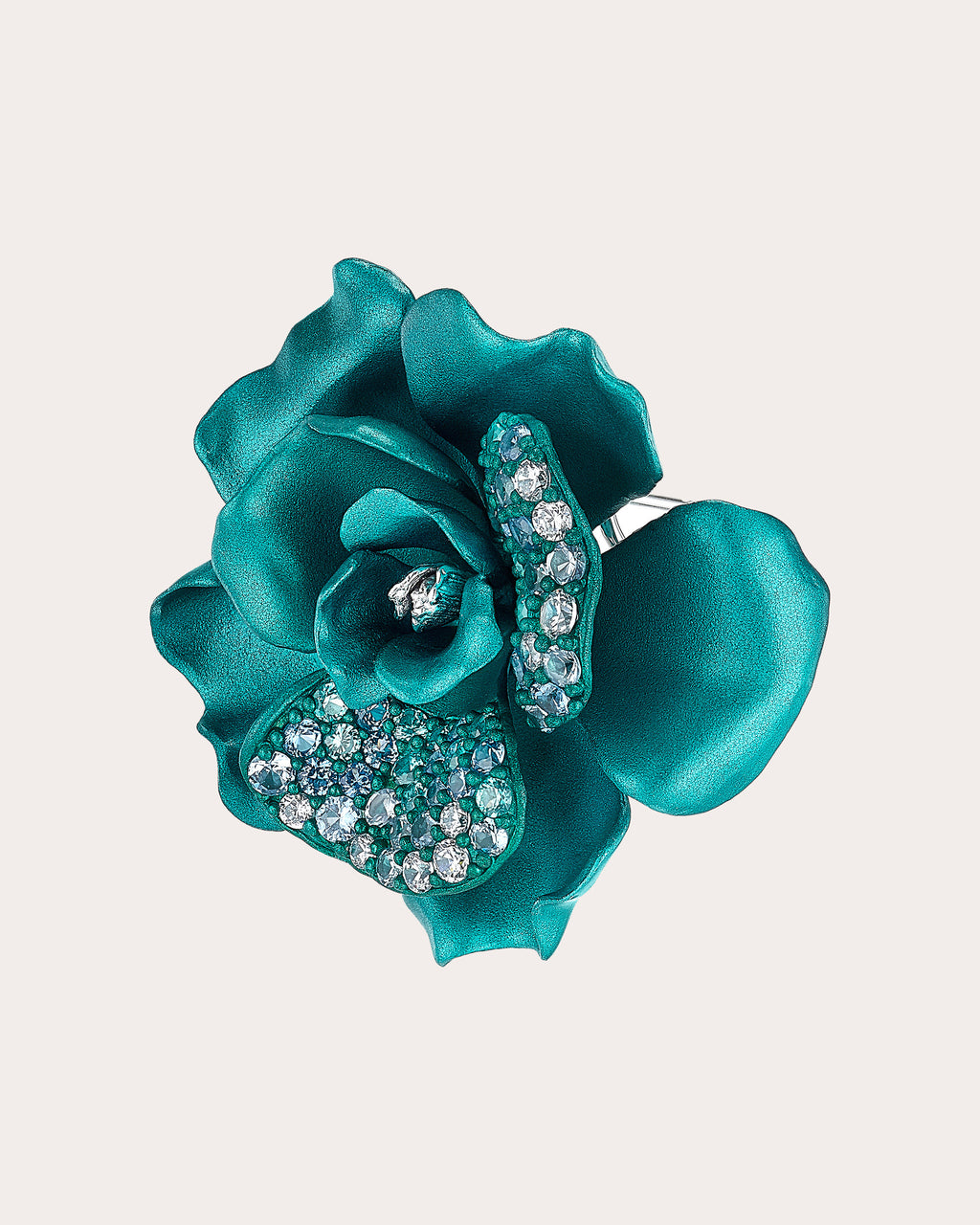 Diamond & Blue Spinel Aqua Camelia Stud Earrings 