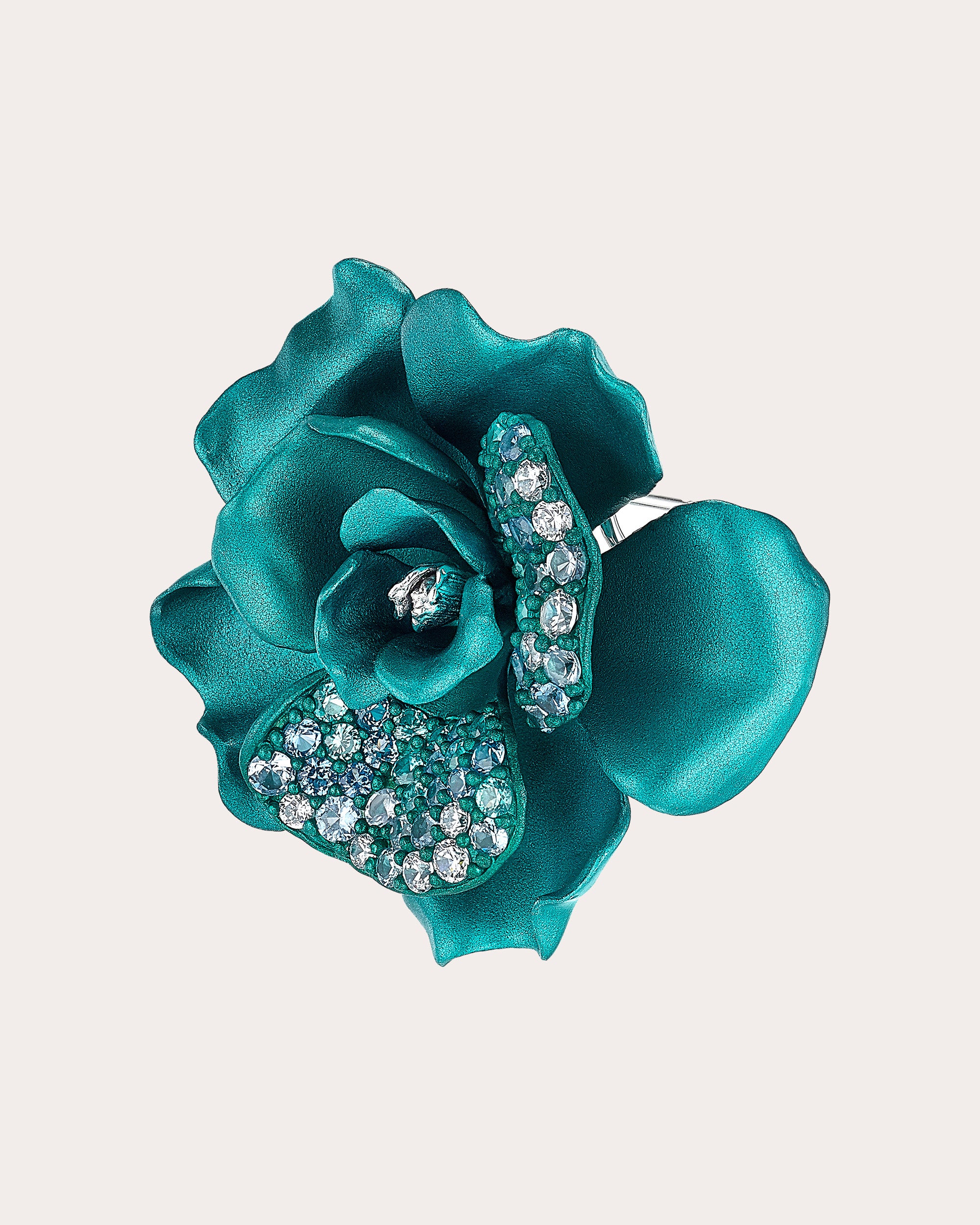 Diamond & Blue Spinel Aqua Camelia Stud Earrings 