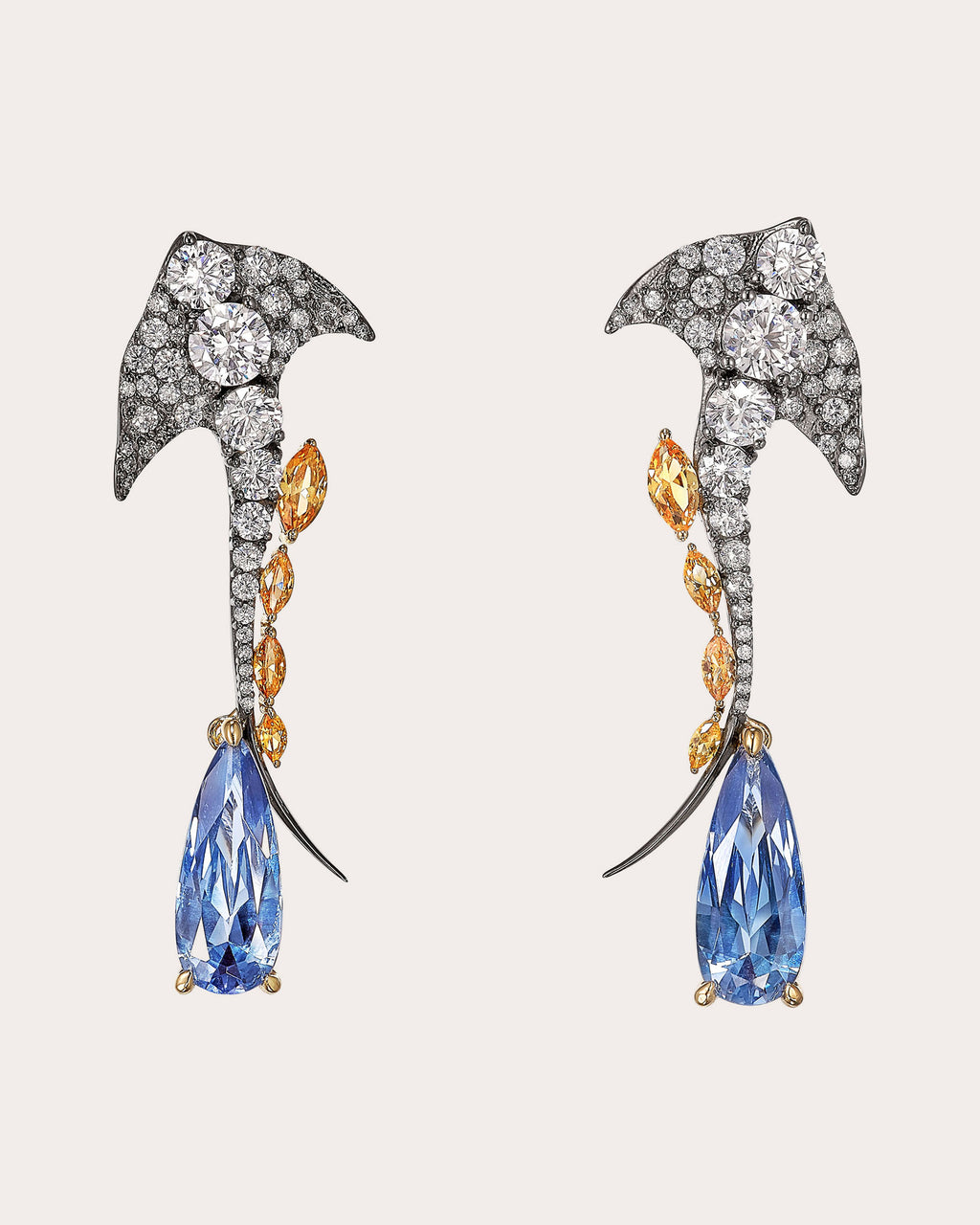 Diamond & Blue Spinel Aqua Ray Drop Earrings