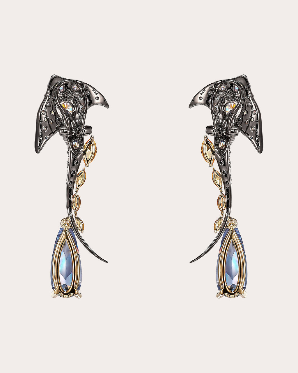 Diamond & Blue Spinel Aqua Ray Drop Earrings