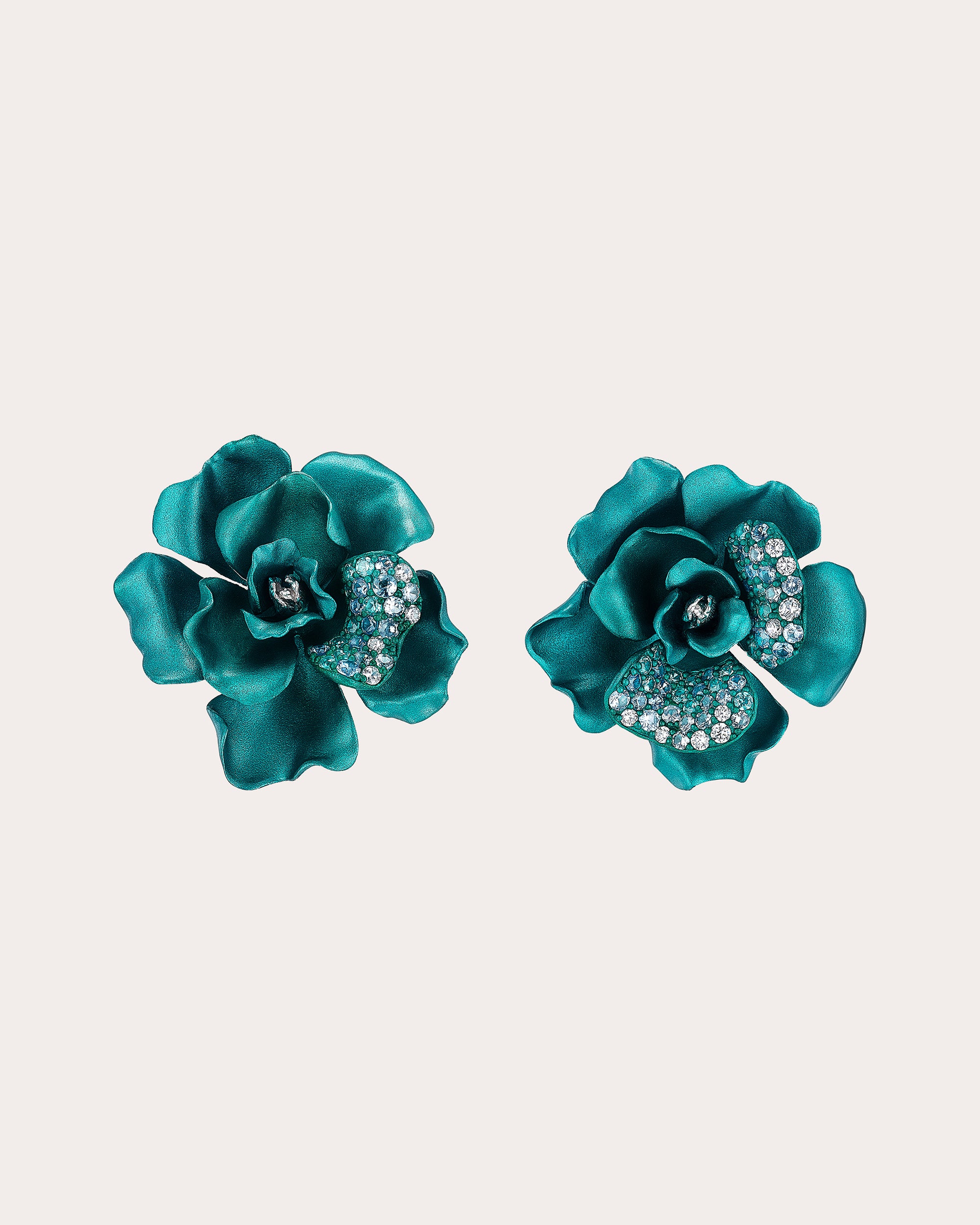 Diamond & Blue Spinel Aqua Camelia Stud Earrings 