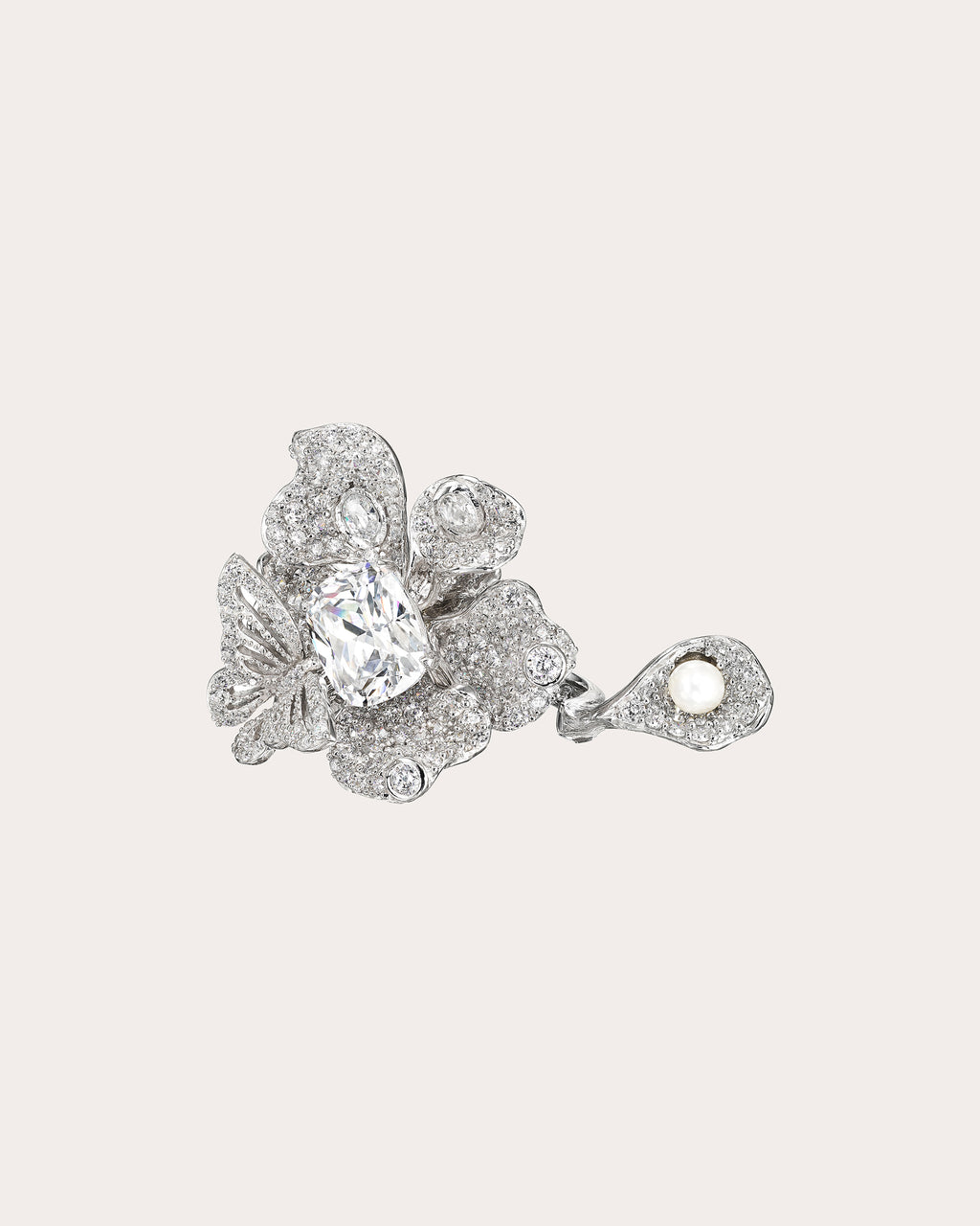 Diamond & Pearl Peony Butterfly Ring