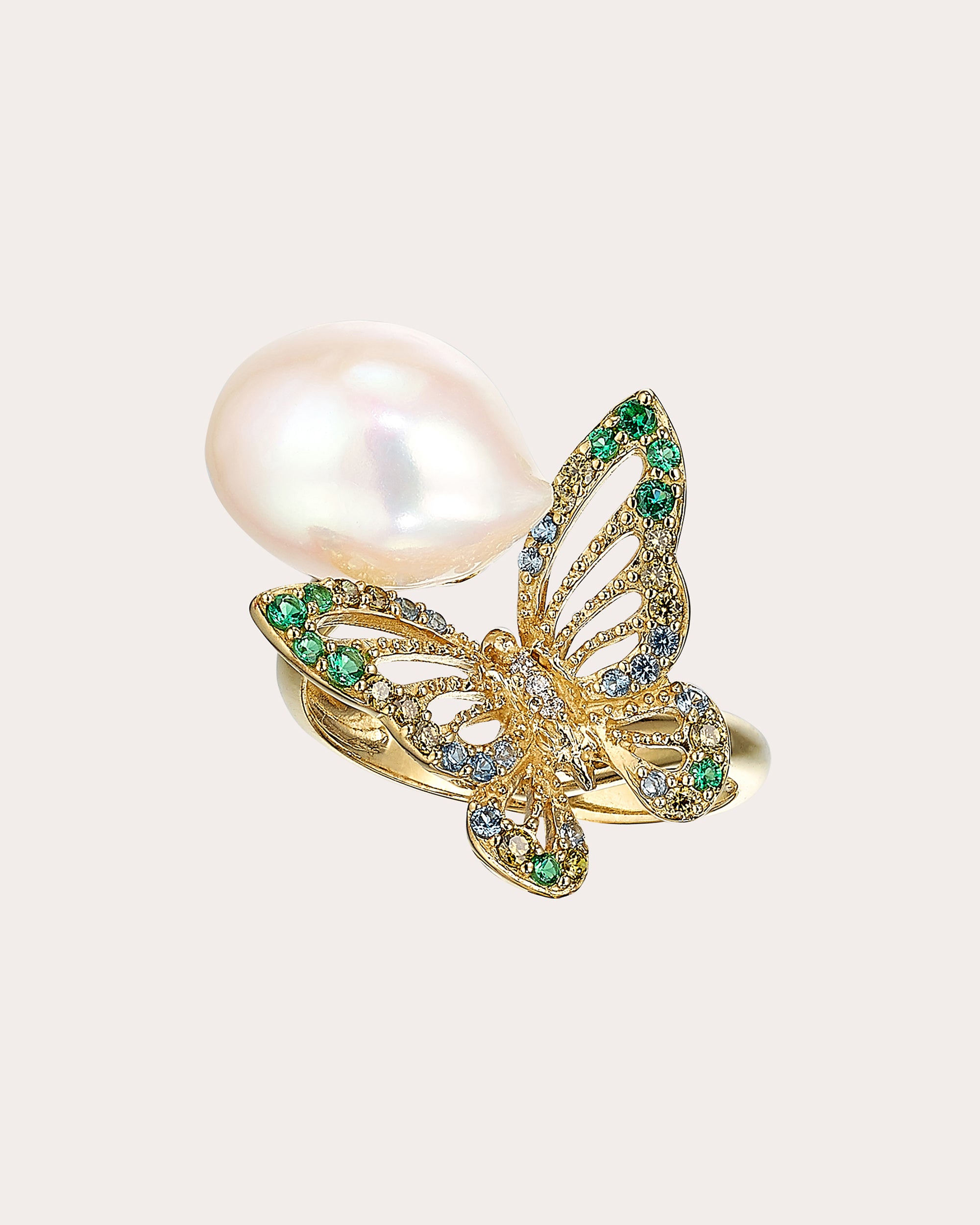 Cultured Pearl & Diamond Butterfly Ring