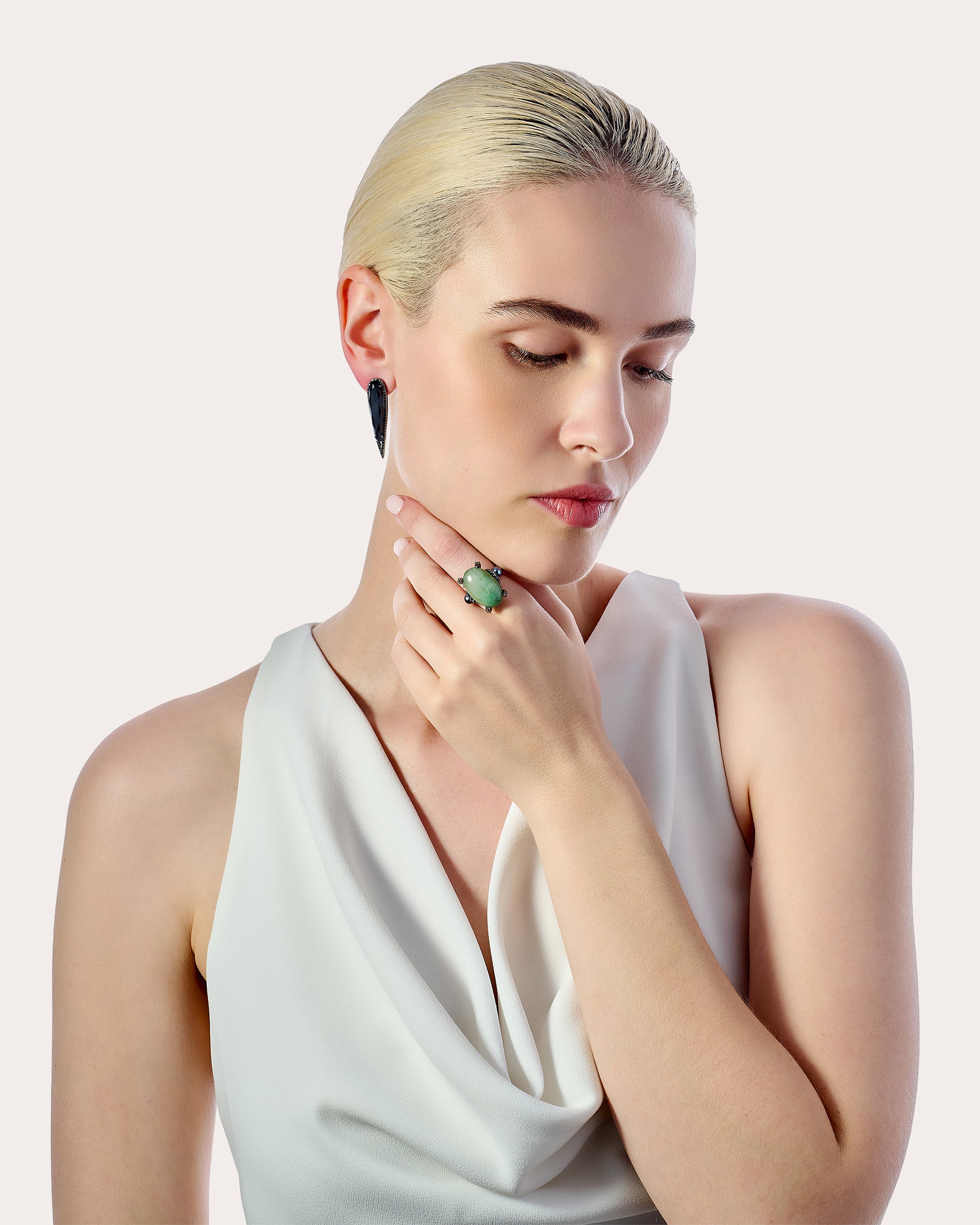 Jade & White Topaz Matrix Love & Pain Ring