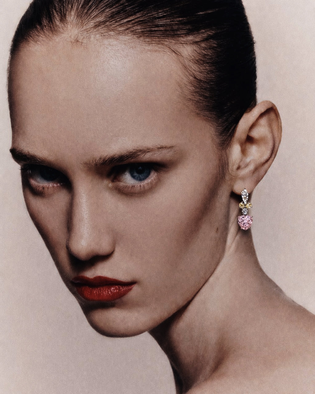 Rose & Canary Diamond Candy Cupid Heart Drop Earrings