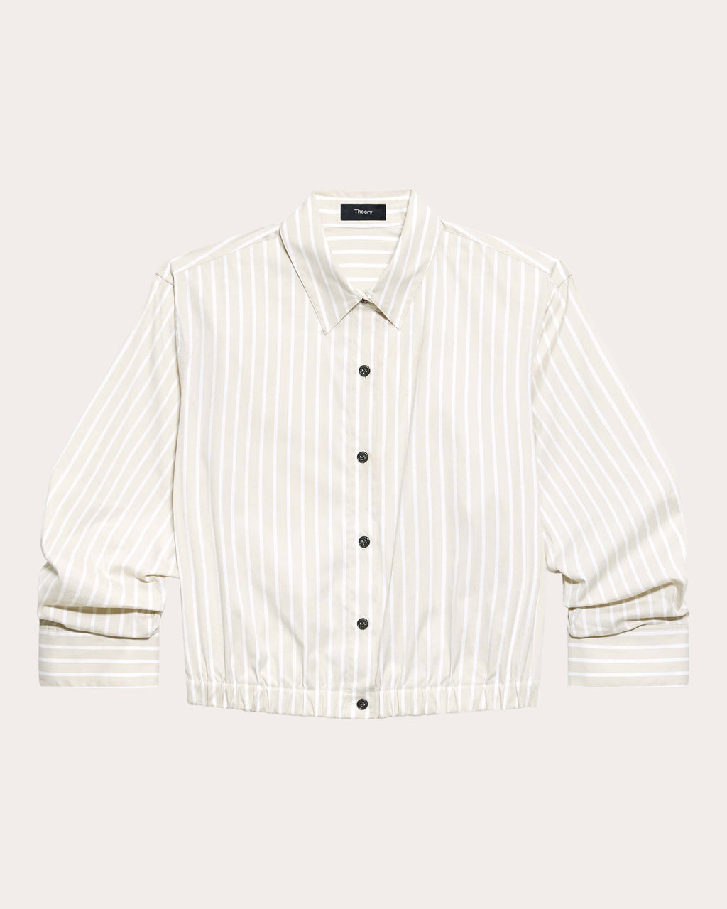 Stripe Cotton Scrunched Crop Button-Up