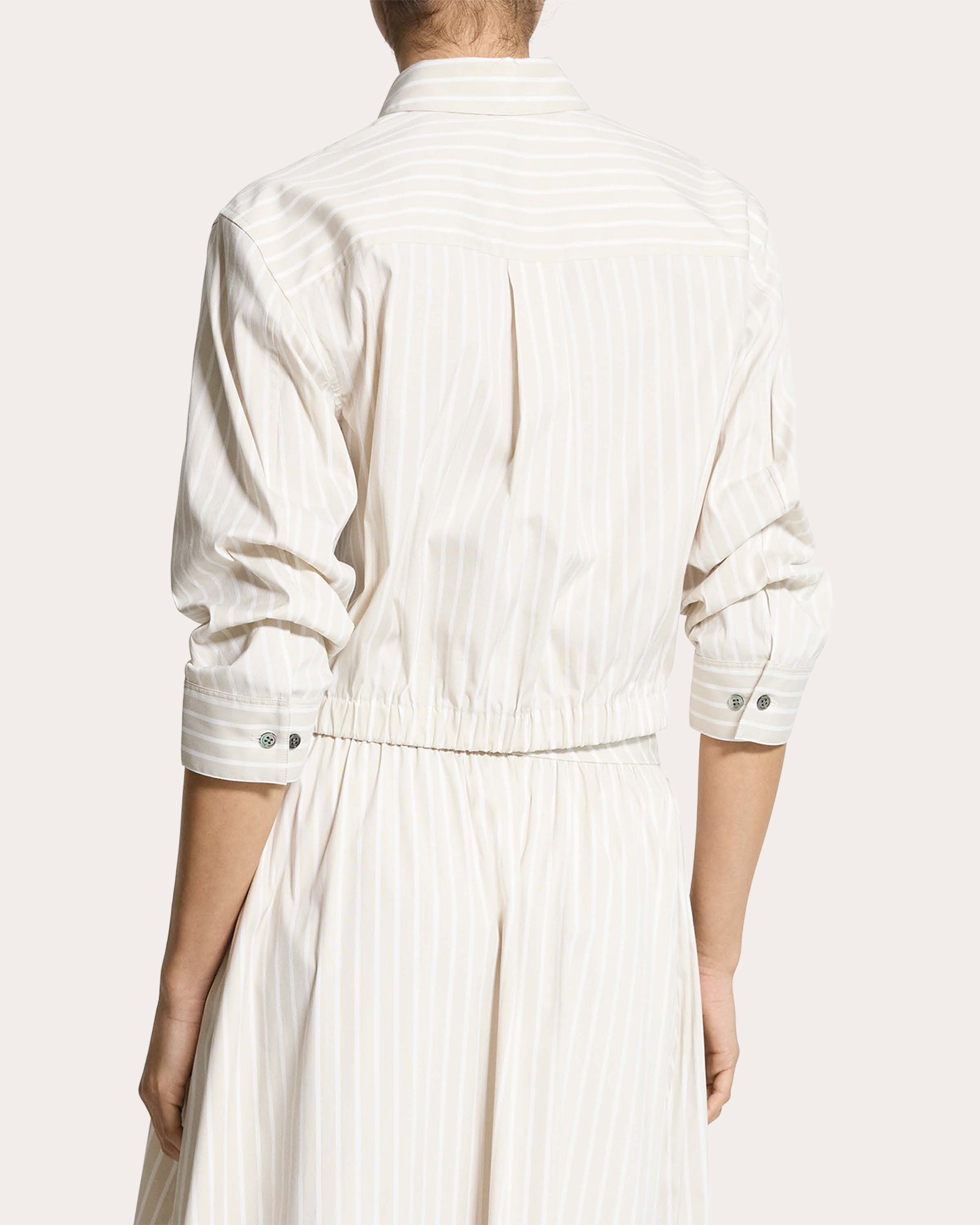 Stripe Cotton Scrunched Crop Button-Up