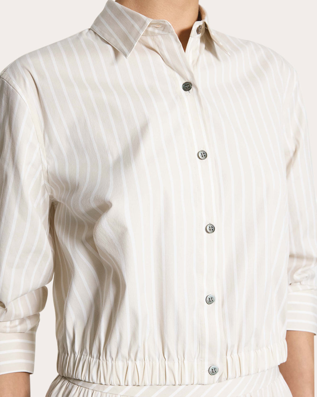 Stripe Cotton Scrunched Crop Button-Up