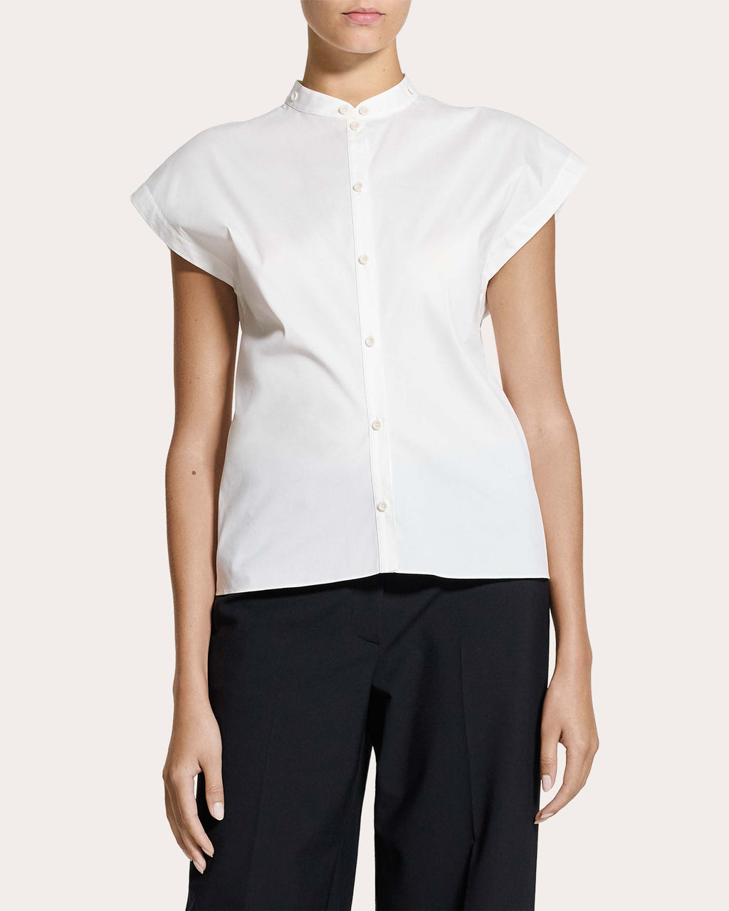 Cotton Poplin Cap-Sleeve Button-Up