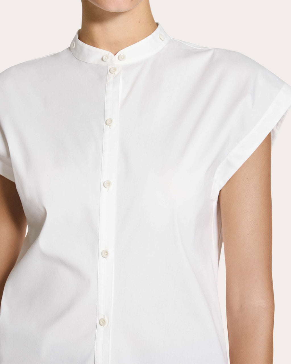 Cotton Poplin Cap-Sleeve Button-Up