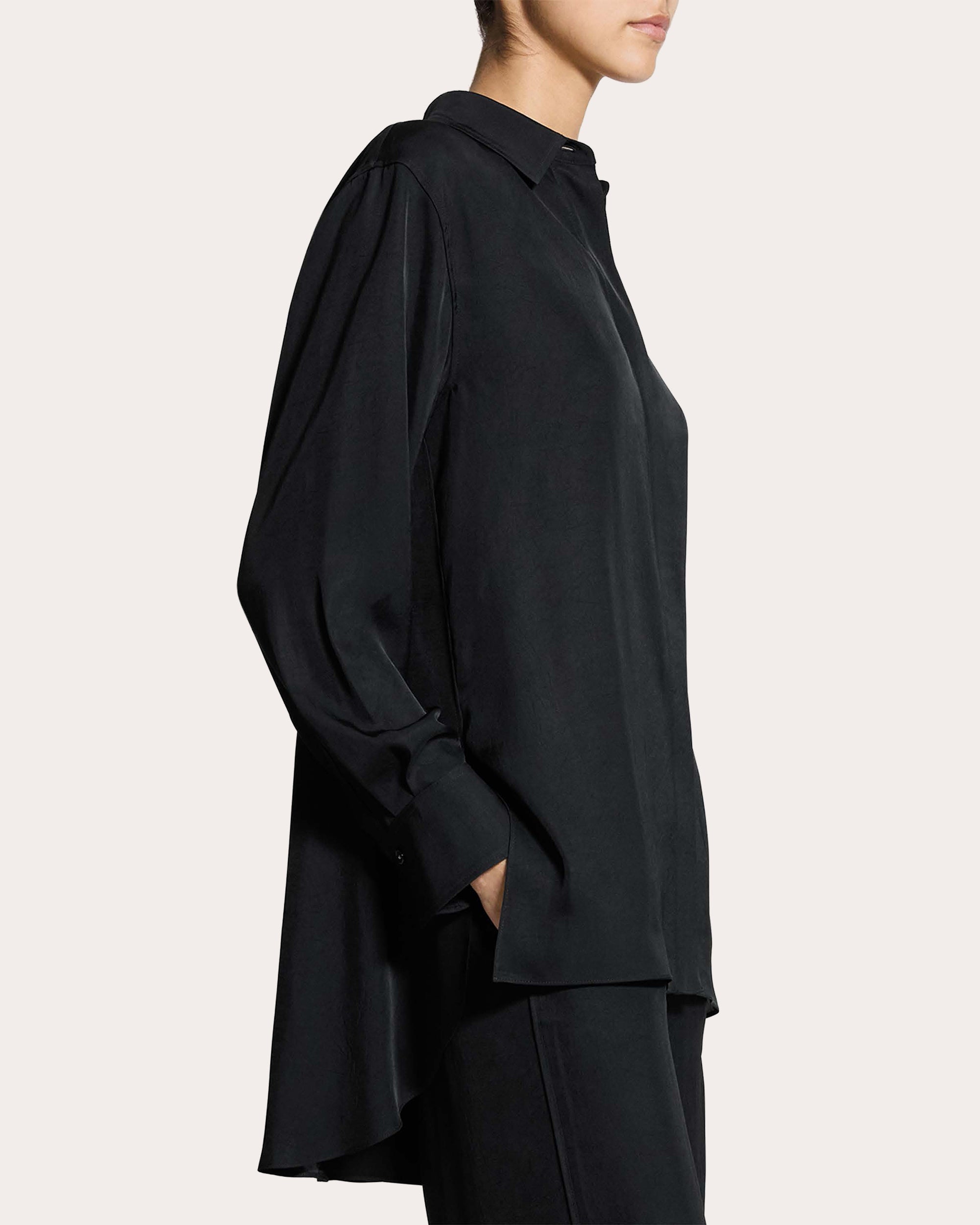 Washed Twill Flounced High-Low Shirt