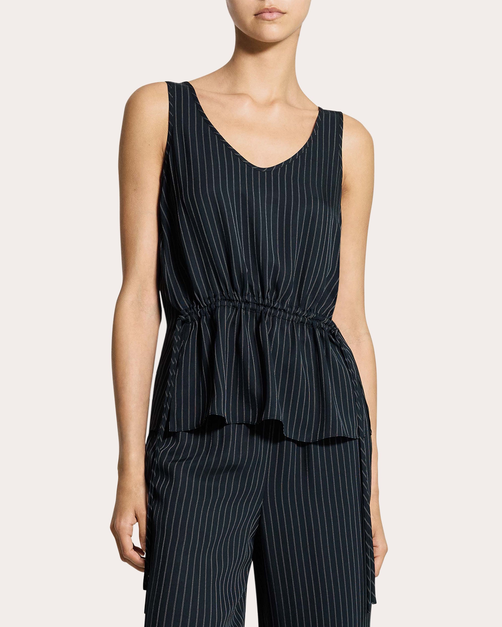 Washed Twill Stripe Drawstring Tank Top
