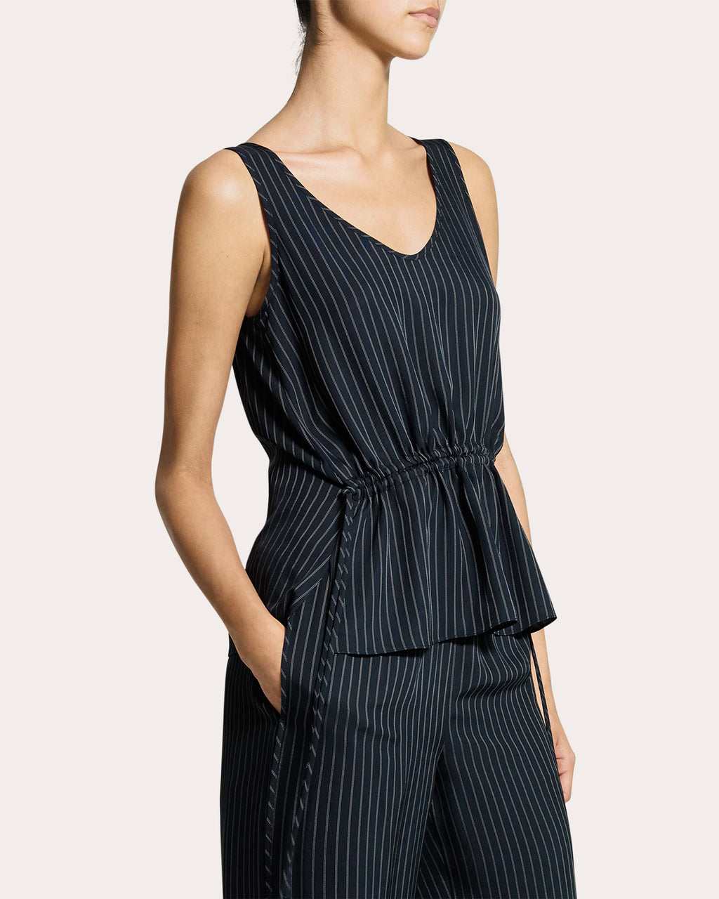 Washed Twill Stripe Drawstring Tank Top