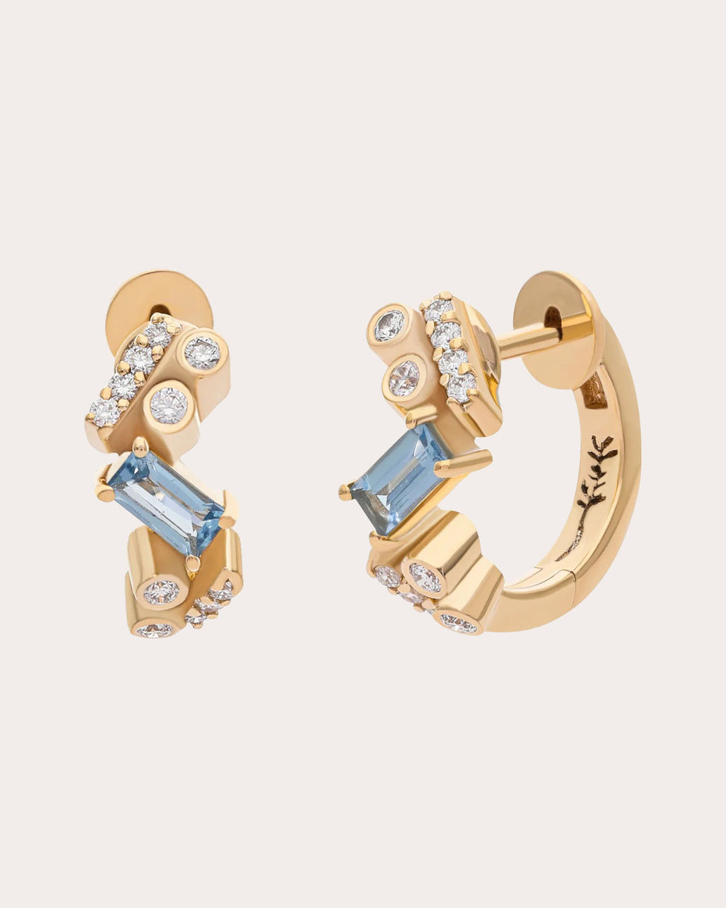 Aquamarine & Diamond Ethereal Nugget Huggie Earrings