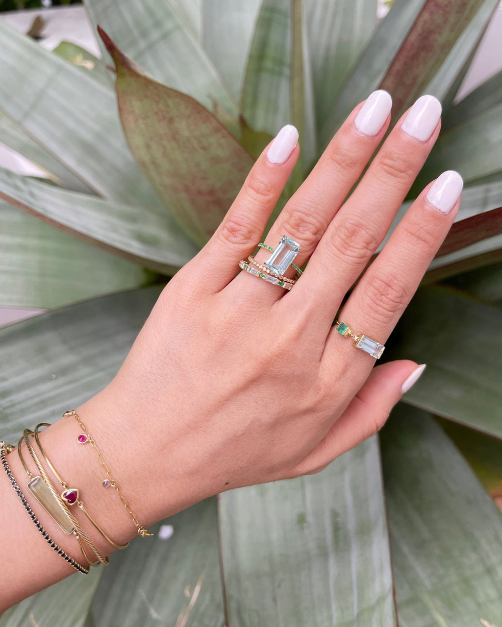 Aquamarine & Emerald 18k Gold Spring Ring