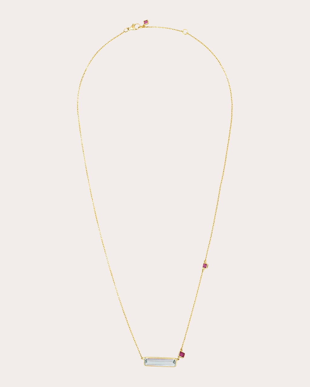 Aquamarine & Ruby Bar Pendant Necklace