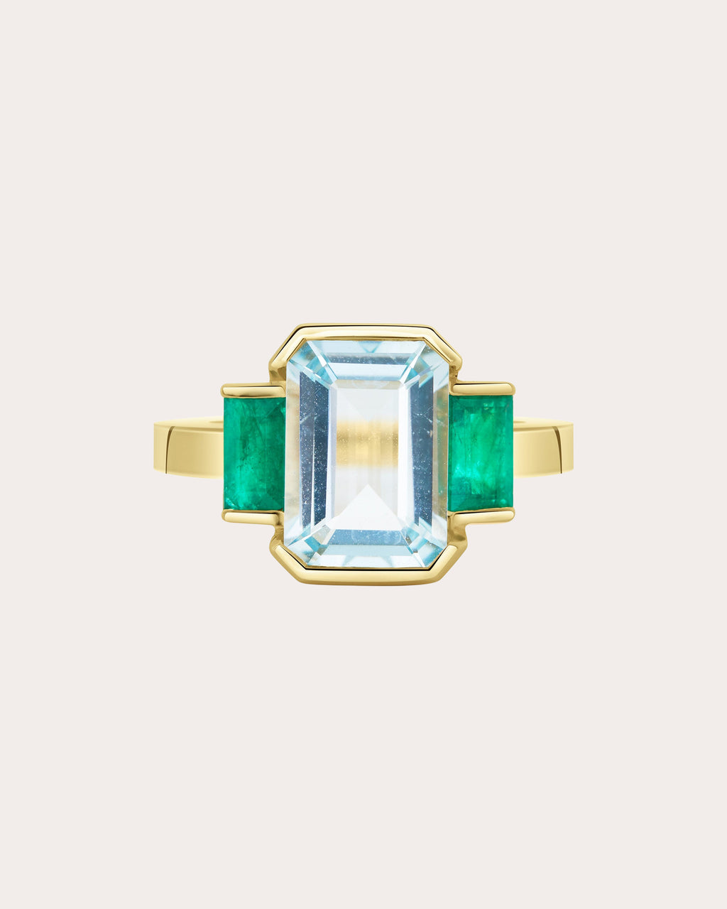 Aquamarine & Emerald Deco Spring Ring