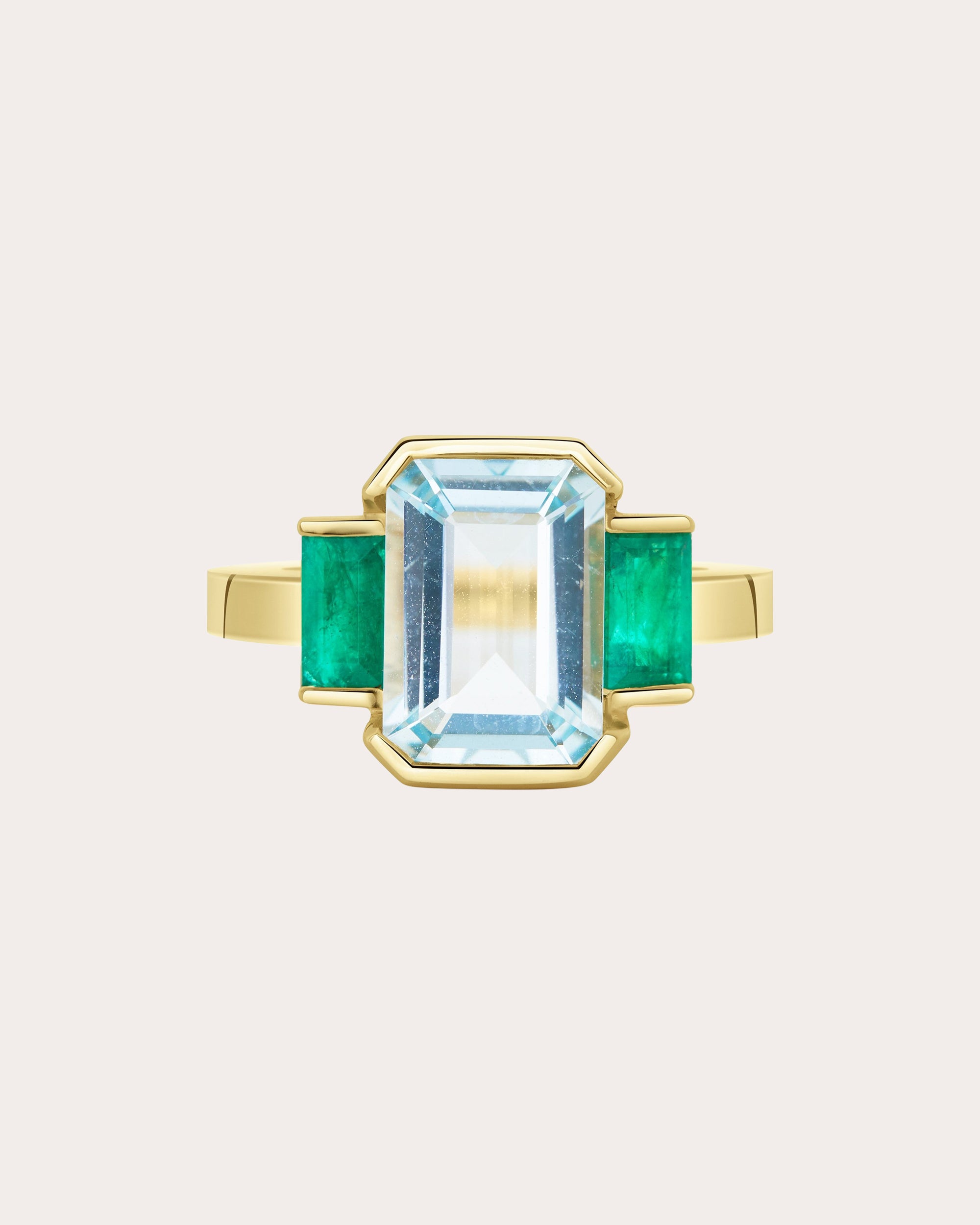 Aquamarine & Emerald Deco Spring Ring