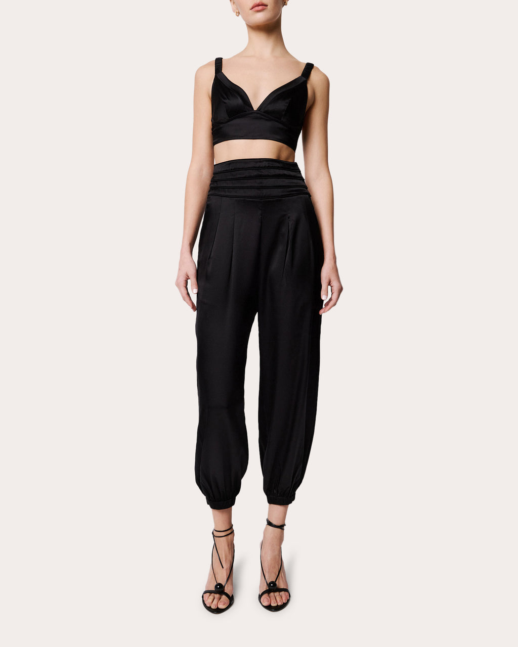 Avenoir Silk Charmeuse Pleated Crop Pants