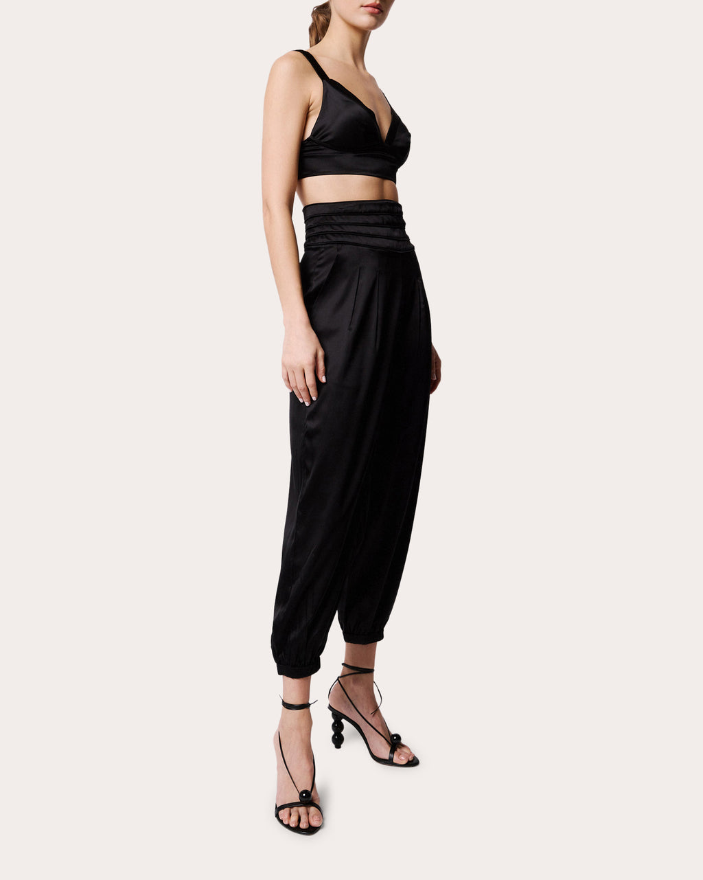 Avenoir Silk Charmeuse Pleated Crop Pants
