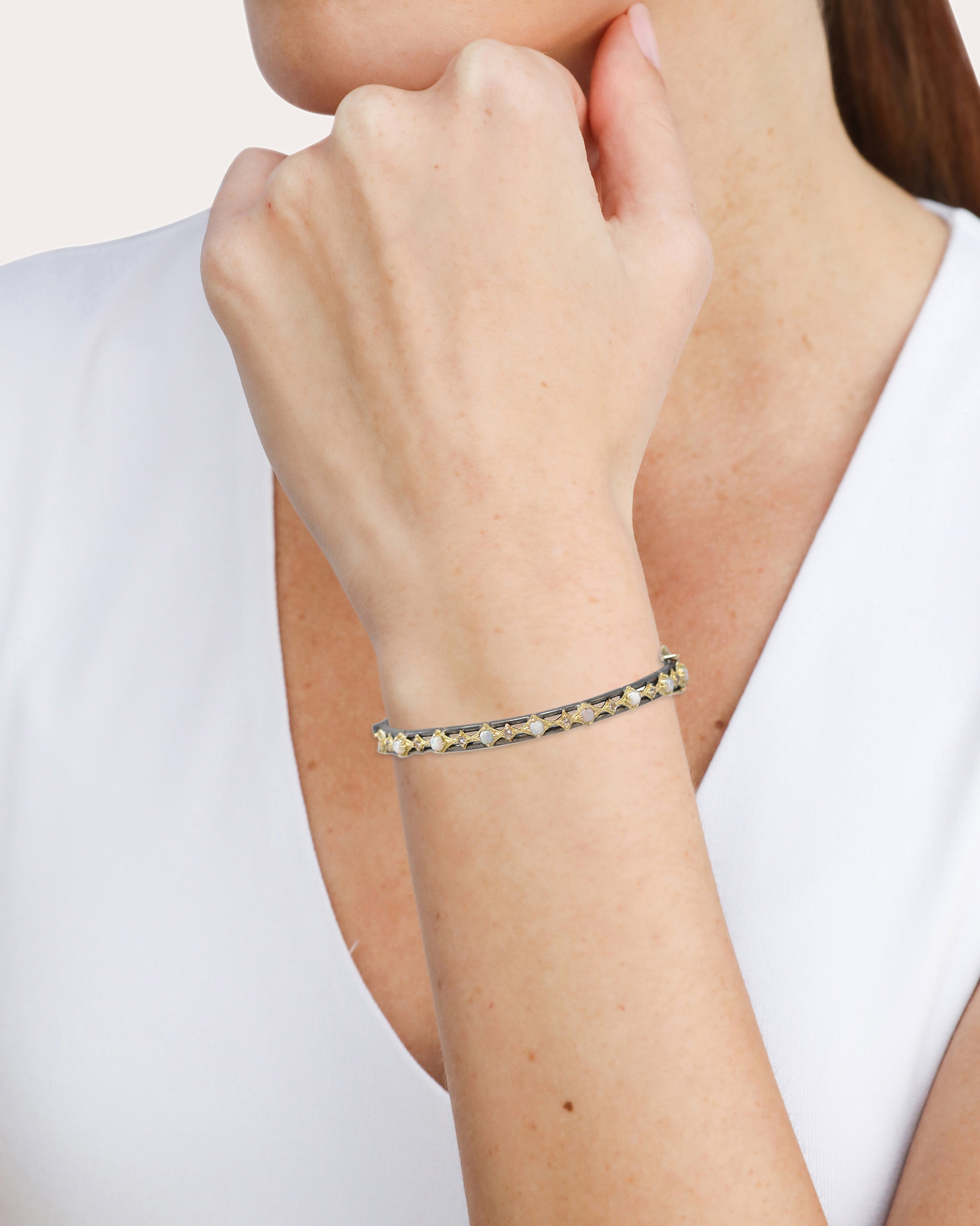 Morganite & Opal Blackened Two-Tone Crivelli Bangle