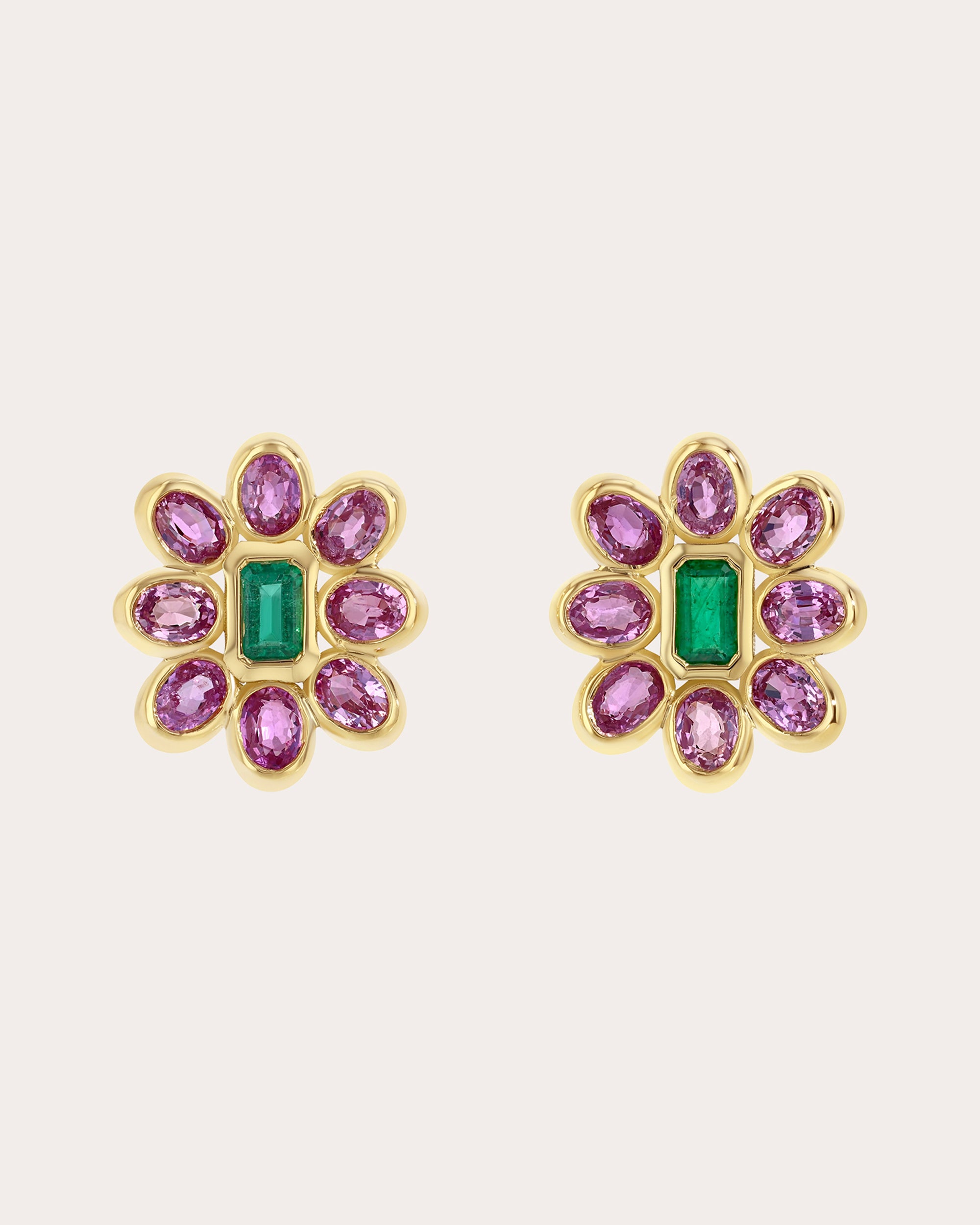 Pink Sapphire & Emerald Baby Bloom Stud Earrings