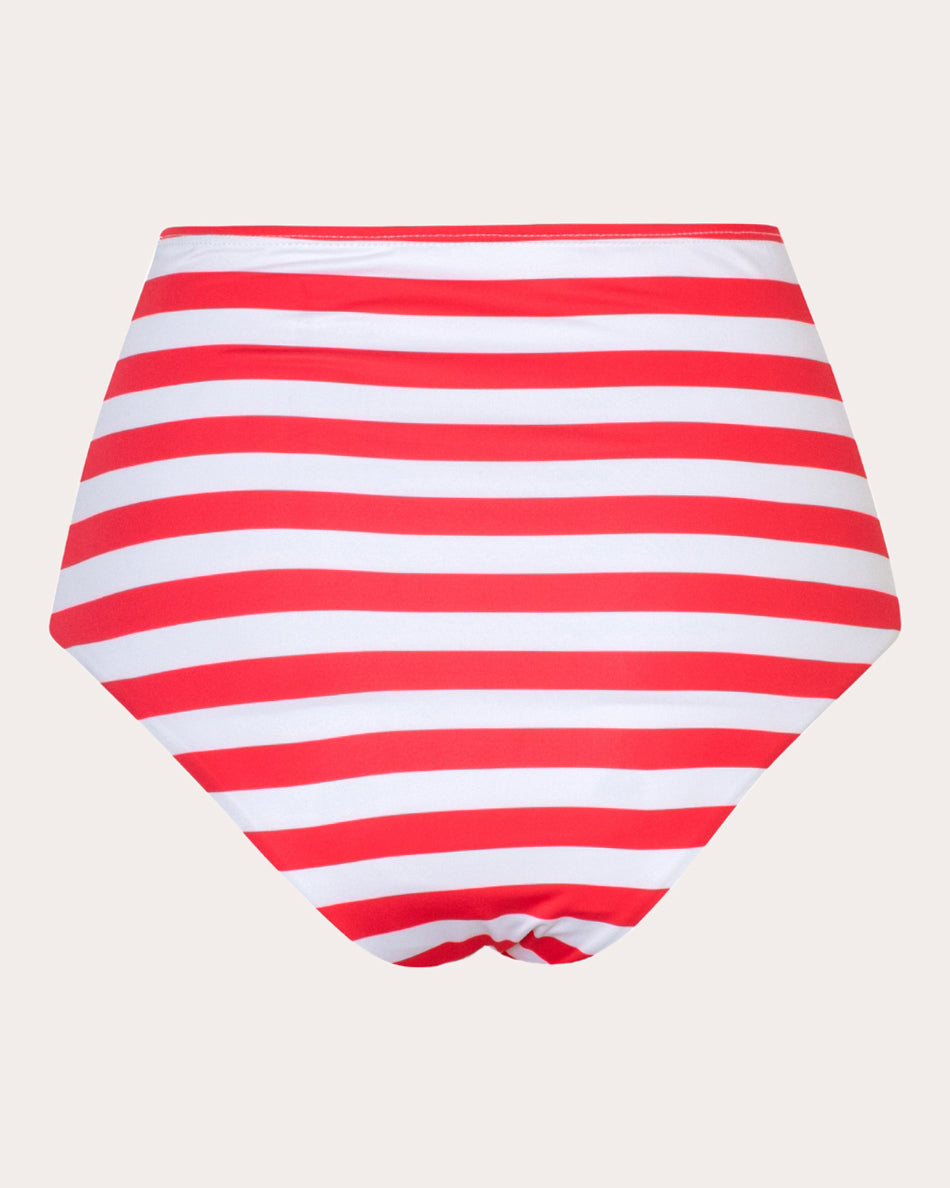 Banes Stripe High-Waist Bikini Bottoms