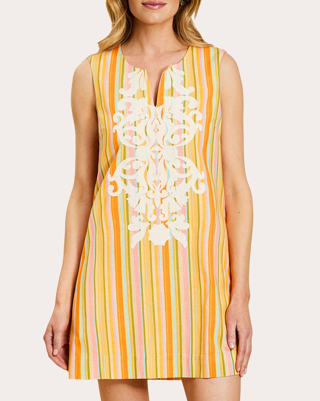 Belize Embroidered Stripe Mini Shift Dress