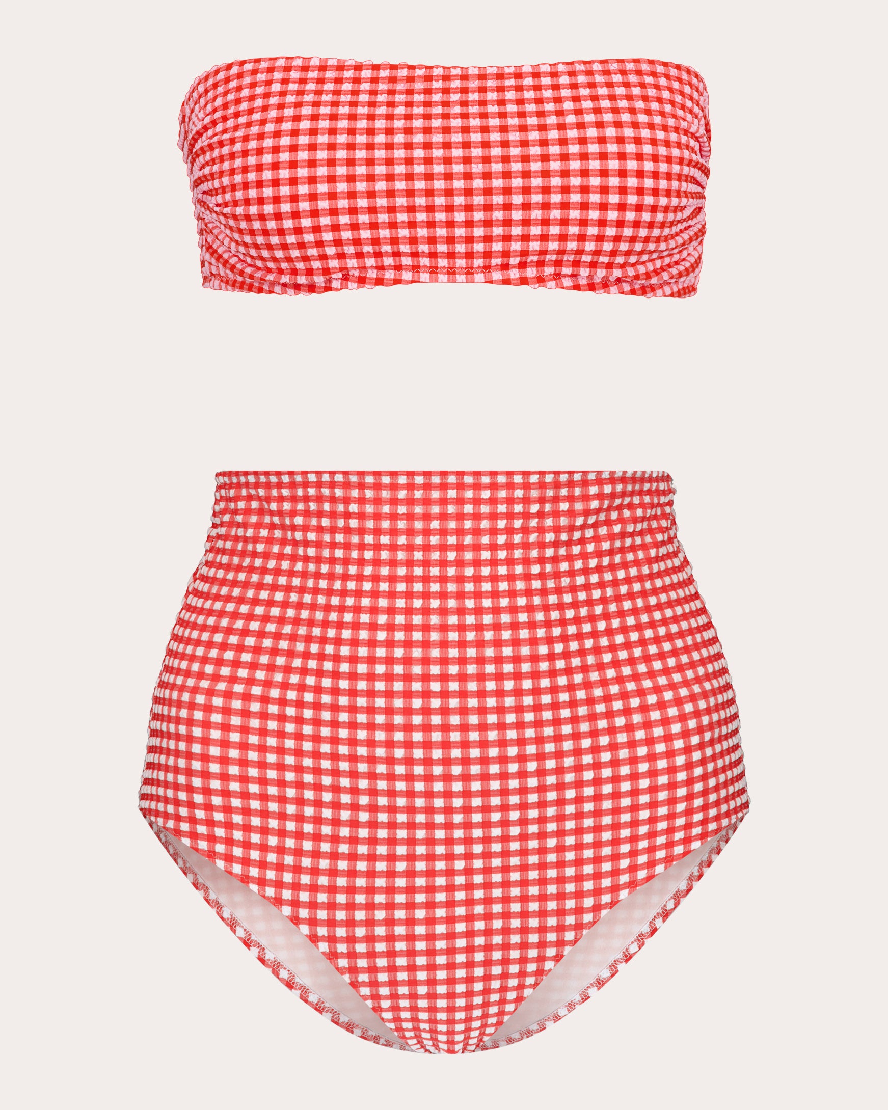 Ara Gingham High-Rise Bikini Bottoms