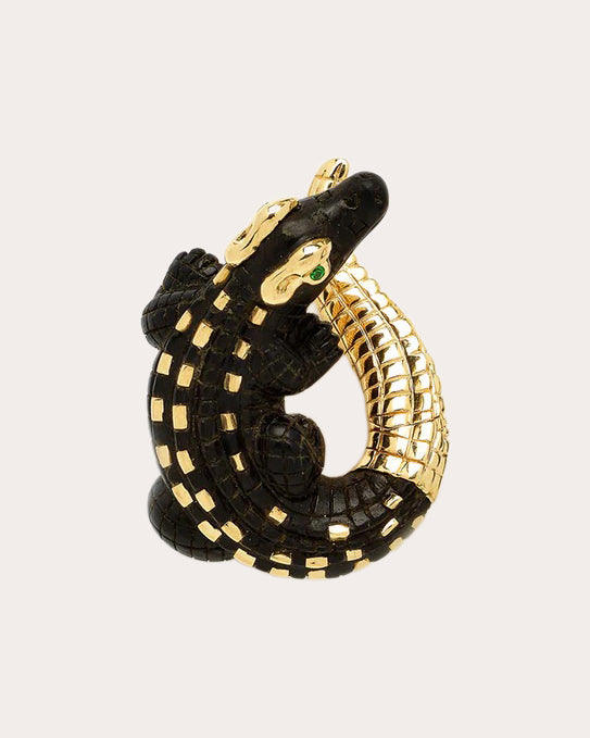 Ebony Wood & 18k Gold Alligator Twist Earring
