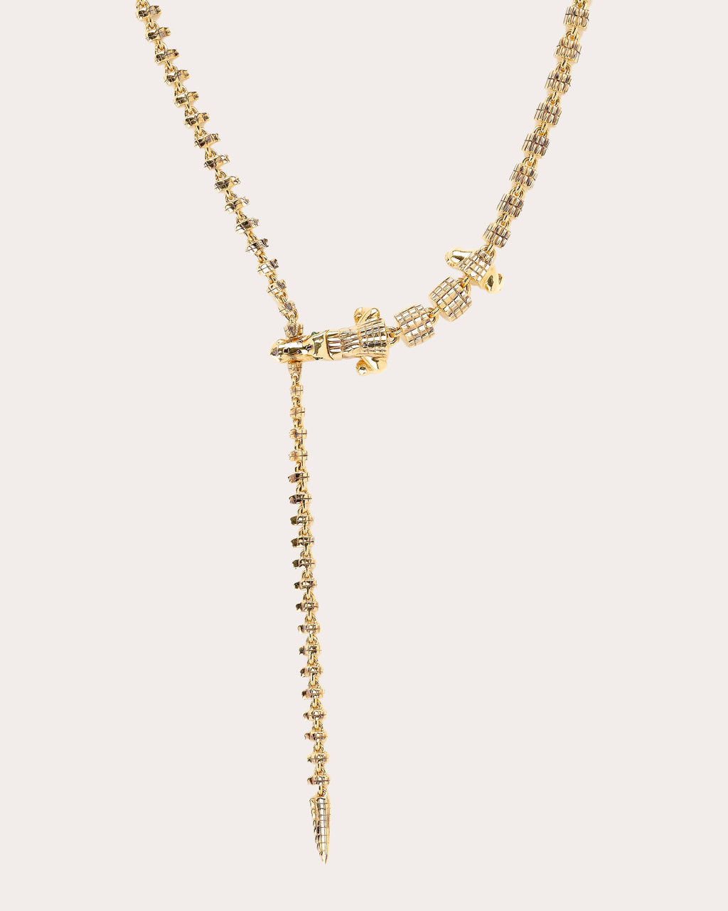 Tsavorite & 18k Gold Alligator Vertebrae Lariat Necklace