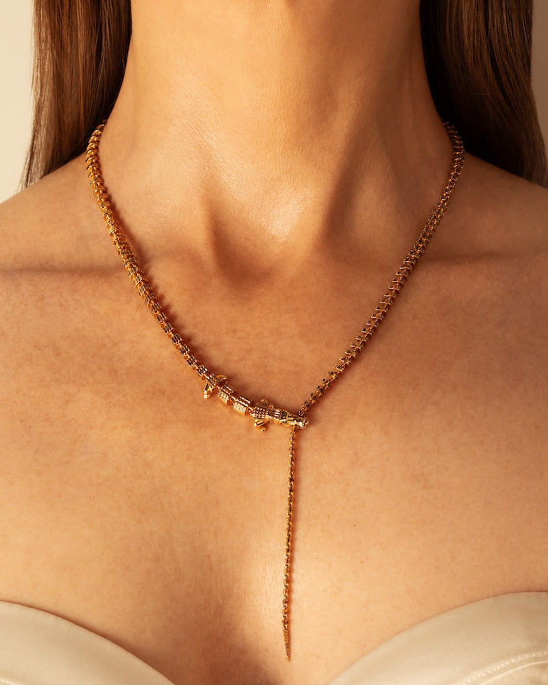 Tsavorite & 18k Gold Alligator Vertebrae Lariat Necklace