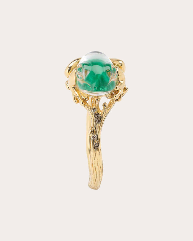 Malachite & 18k Gold Frog Stackable Ring
