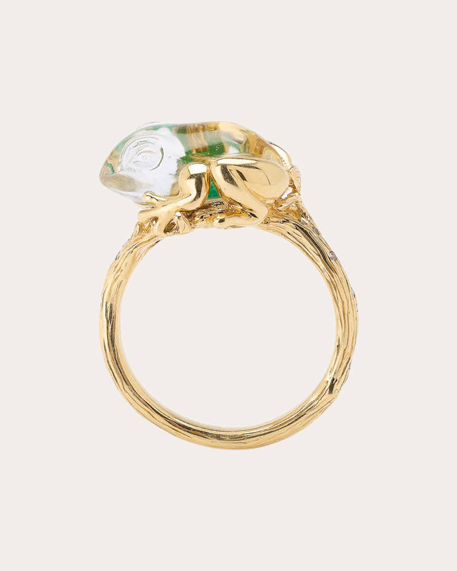 Malachite & 18k Gold Frog Stackable Ring