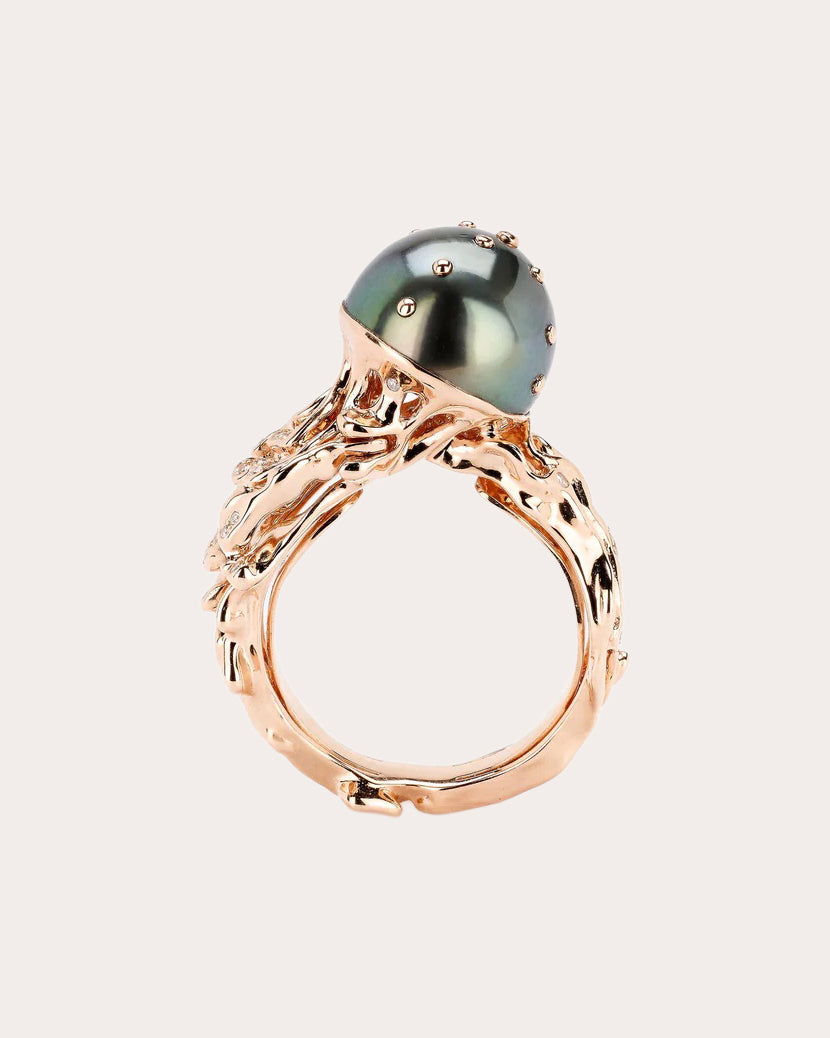 Tahitian Pearl & Diamond Jellyfish Ring