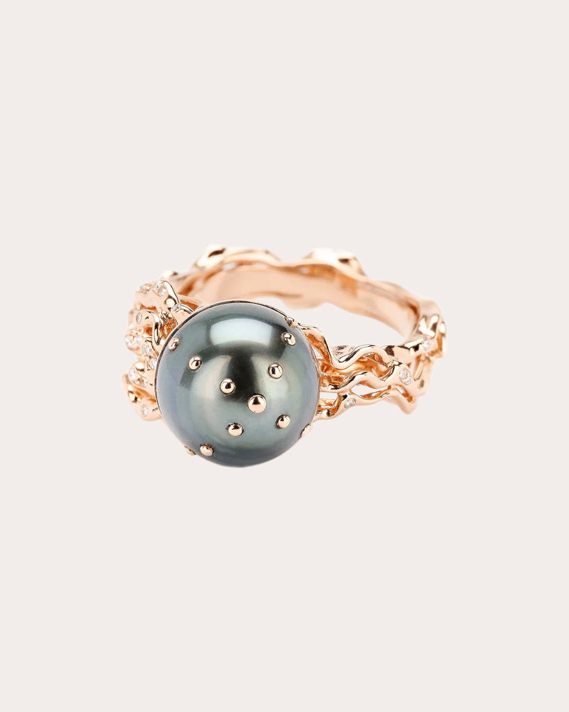 Tahitian Pearl & Diamond Jellyfish Ring