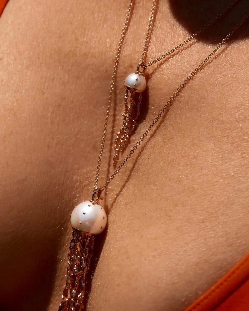 Akoya Pearl & Diamond Jellyfish Pendant Necklace