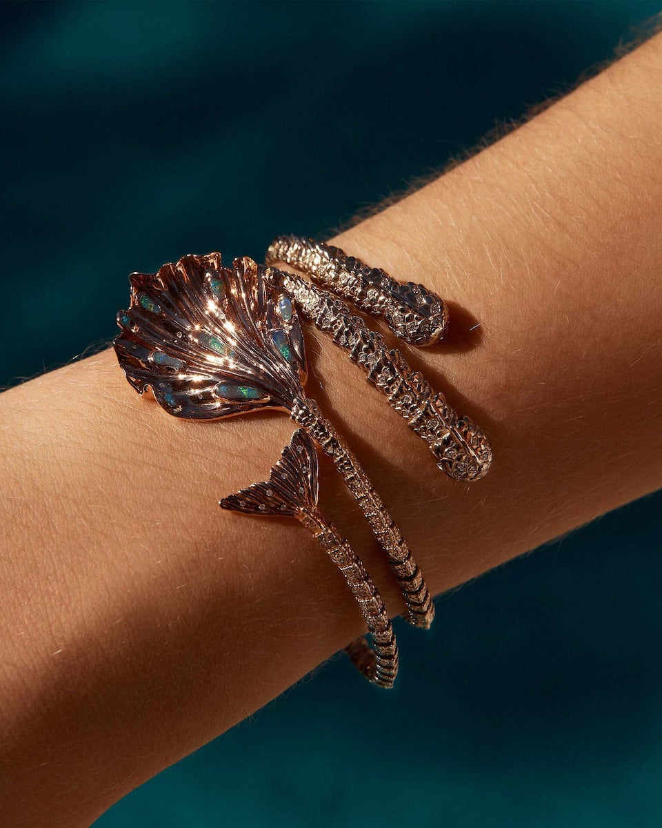 Opal & Diamond Meandering Siren Tail Bangle