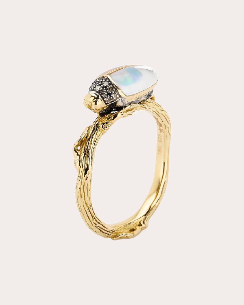 Opal & Brown Diamond 18k Gold Scarab Ring