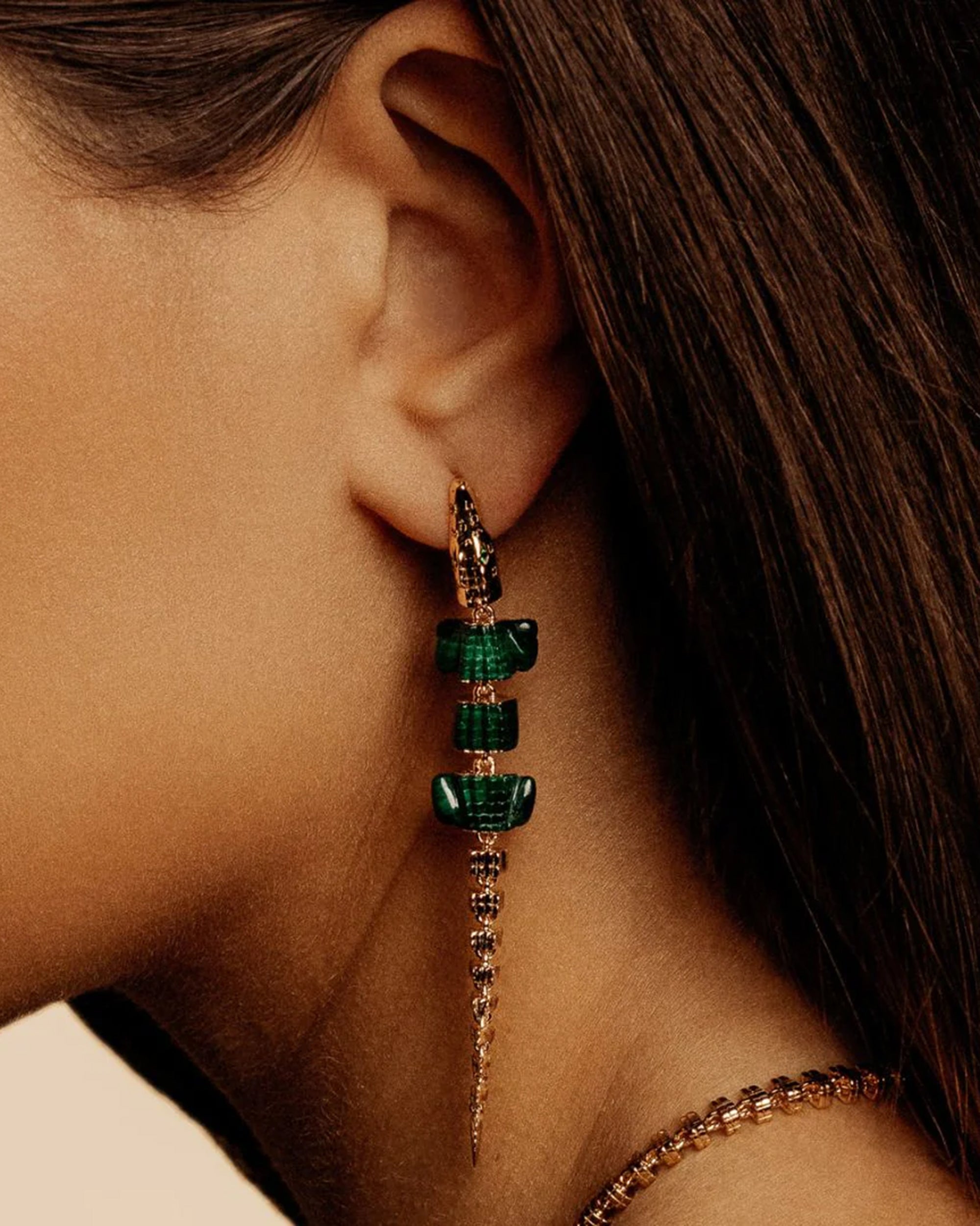Malachite & Diamond Alligator Vertebrae Drop Earring