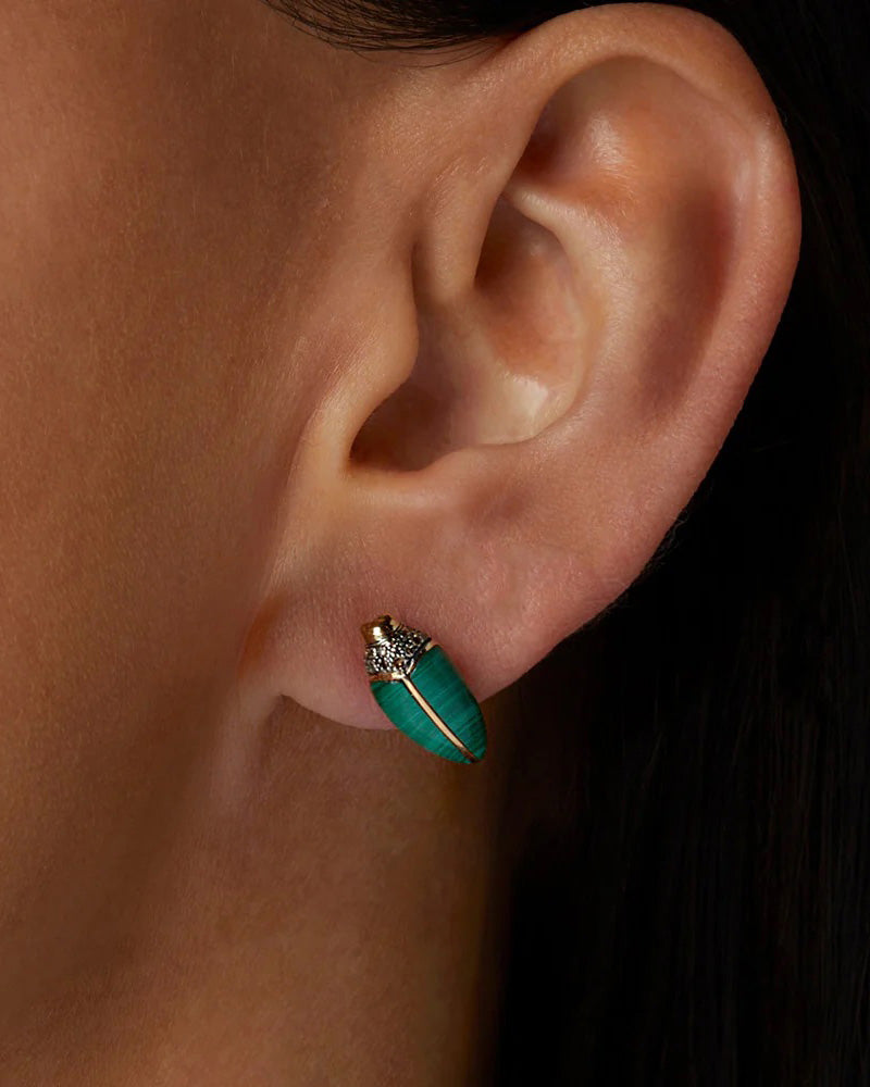 Malachite & Brown Diamond Mini Scarab Stud Earring
