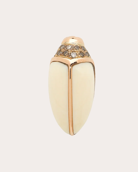 Mammoth Tusk & Brown Diamond Mini Scarab Stud Earring