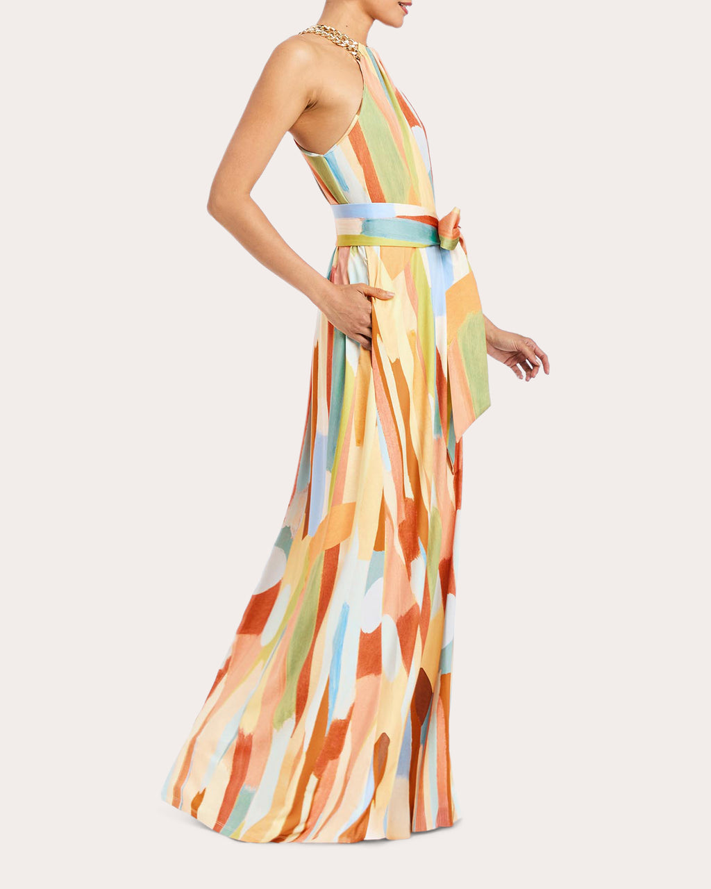 Bijou Abstract Twill Chain Halter Gown