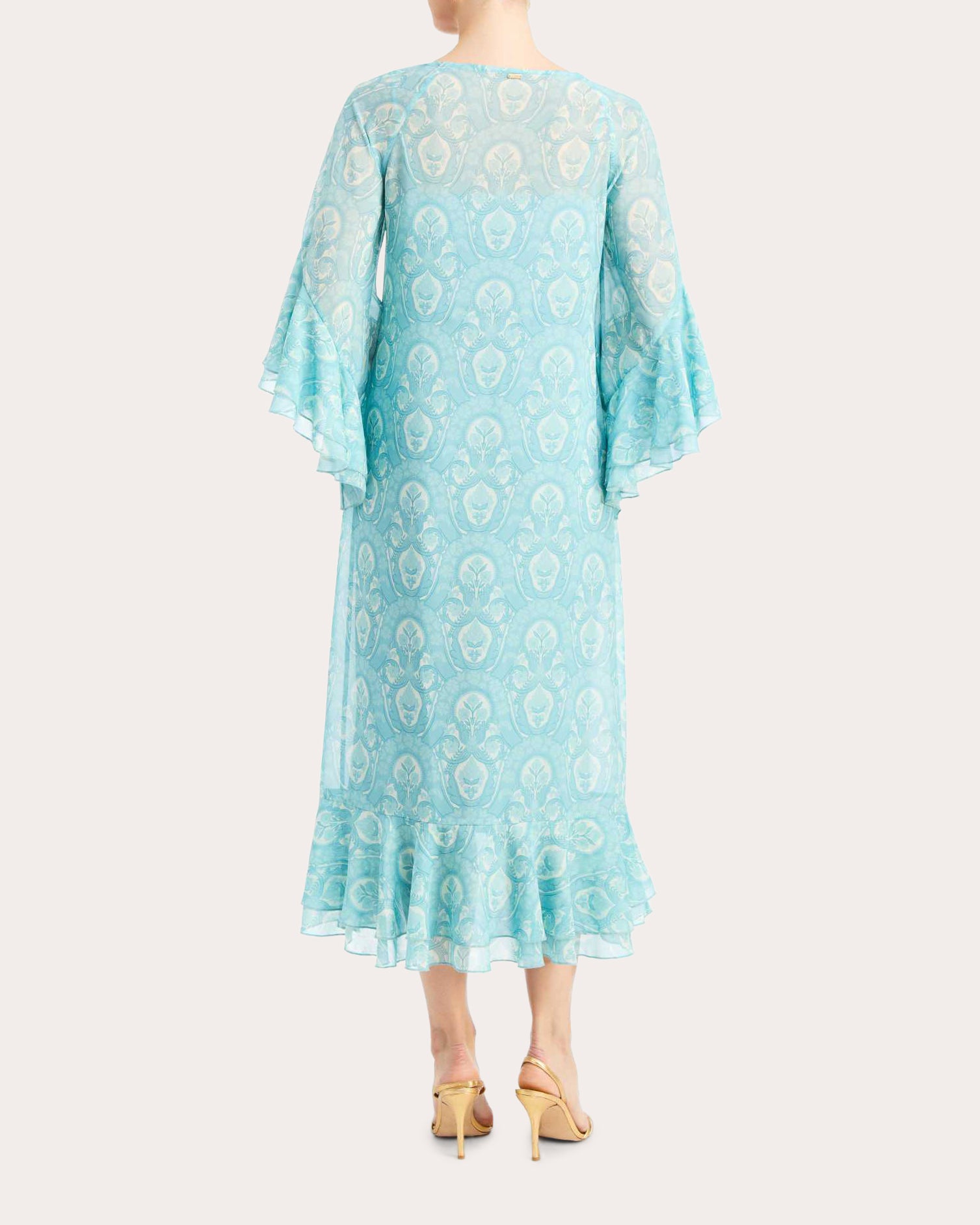 Bimini Trellis Chiffon Ruffle Kaftan Midi Dress