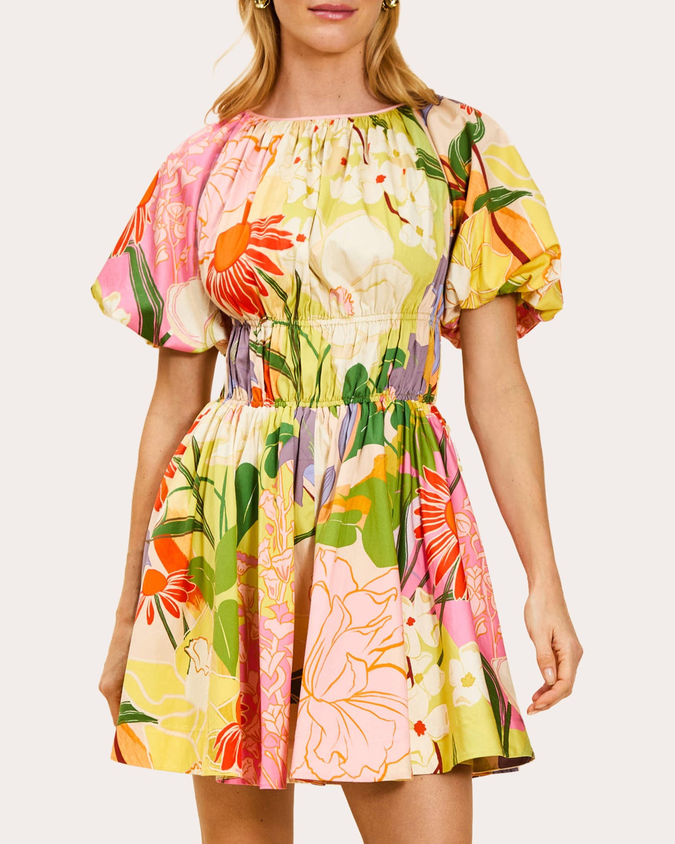 Breakfast Floral Poplin Shirred Mini Dress