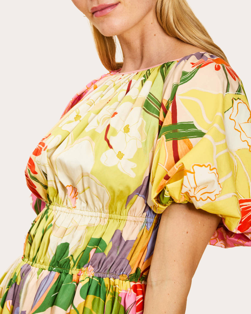 Breakfast Floral Poplin Shirred Mini Dress