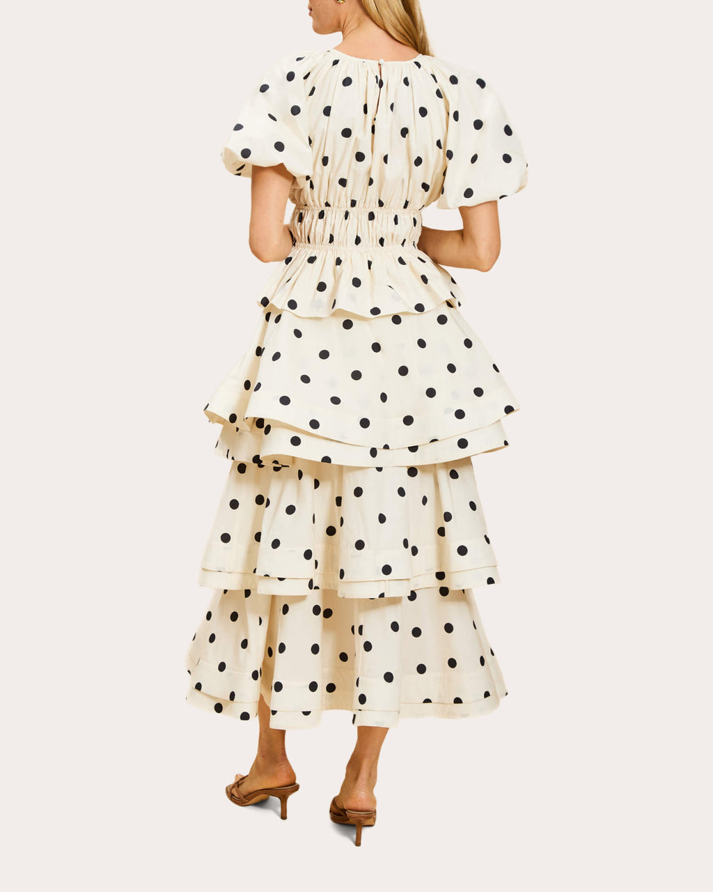Breakfast Polka Dot Poplin Shirred Peplum Top