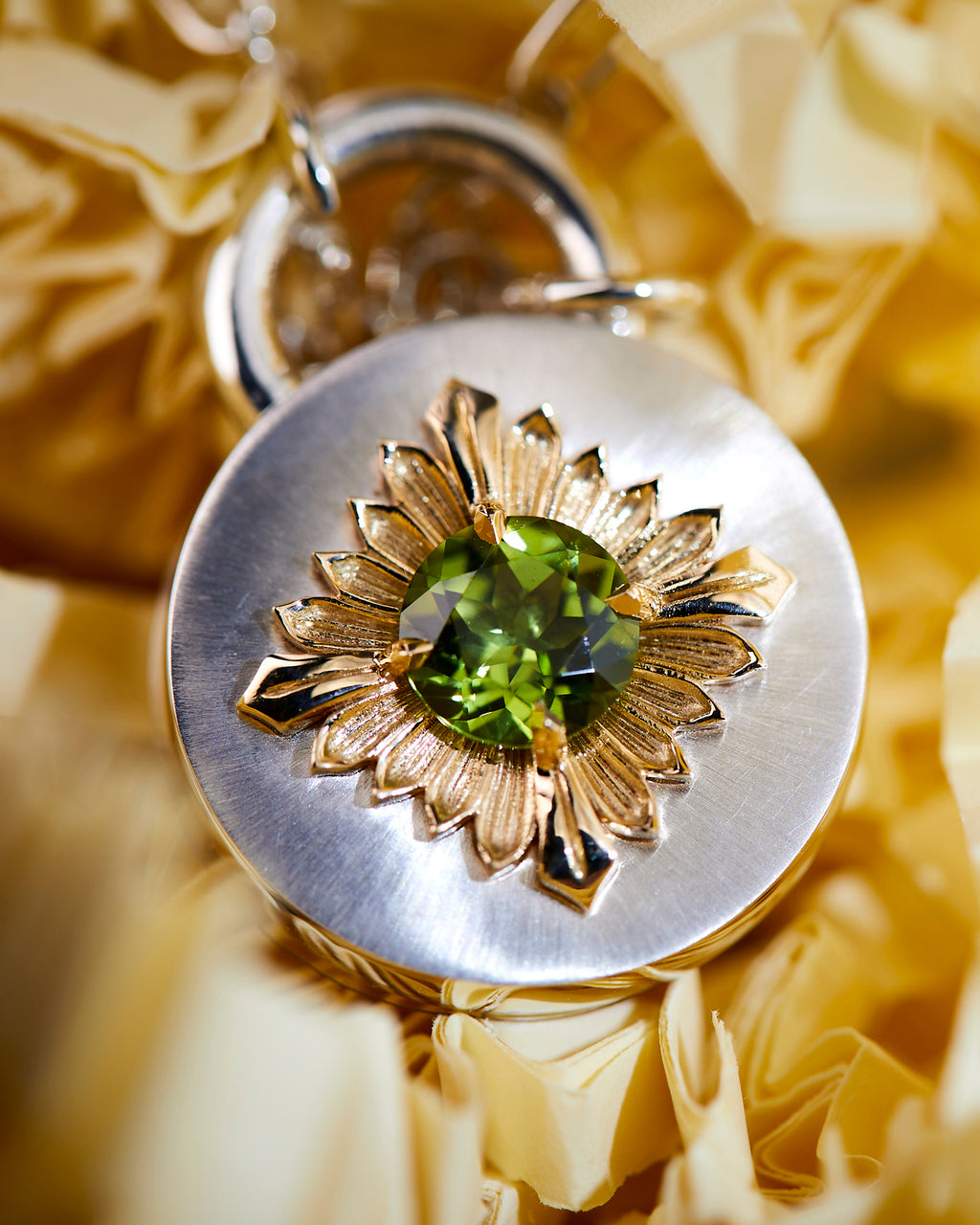Peridot Two-Tone Tag Pendant Necklace